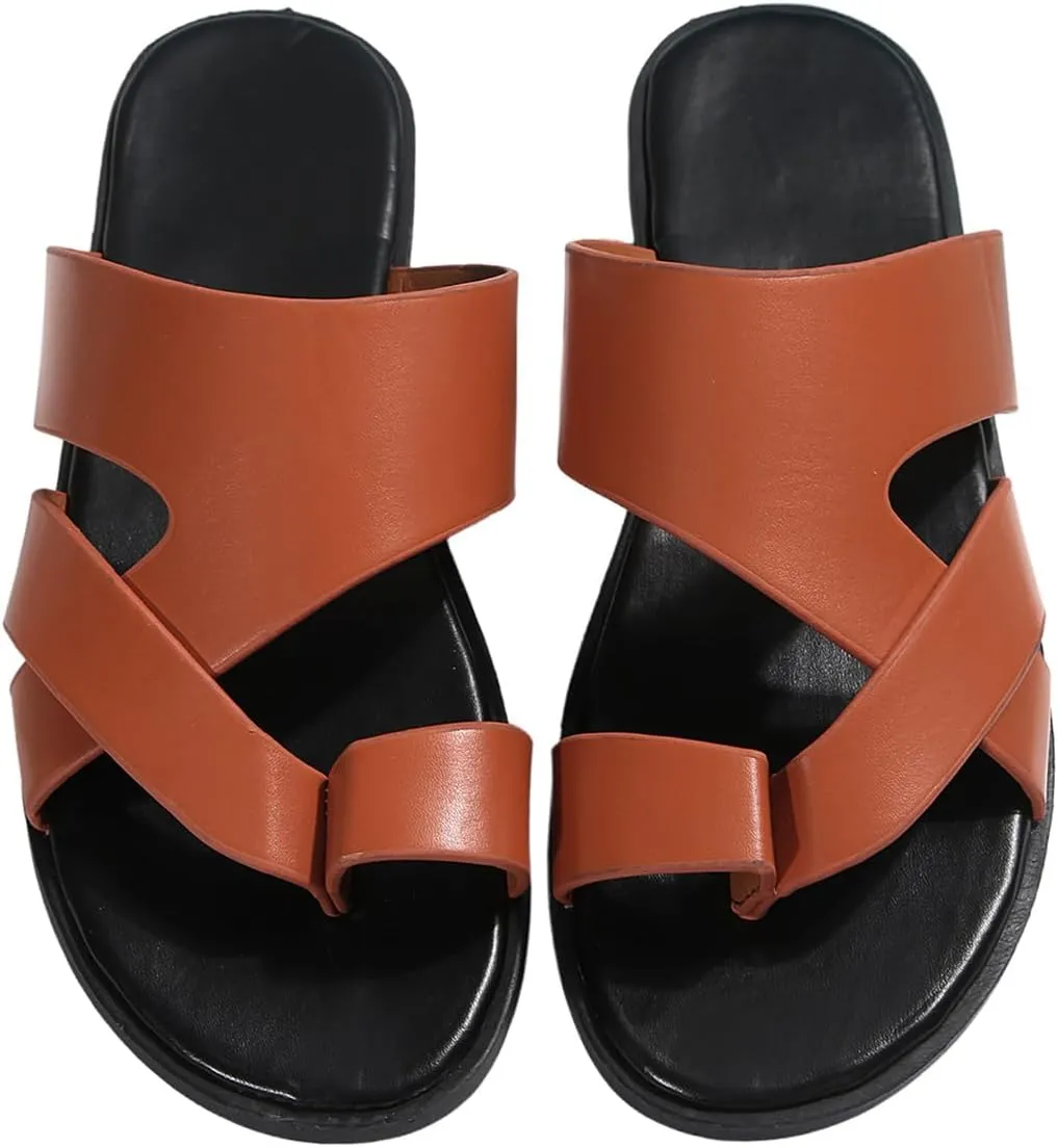 Verdusa Men's Casual Crisscross Leather Flip Flops Thong Sandals