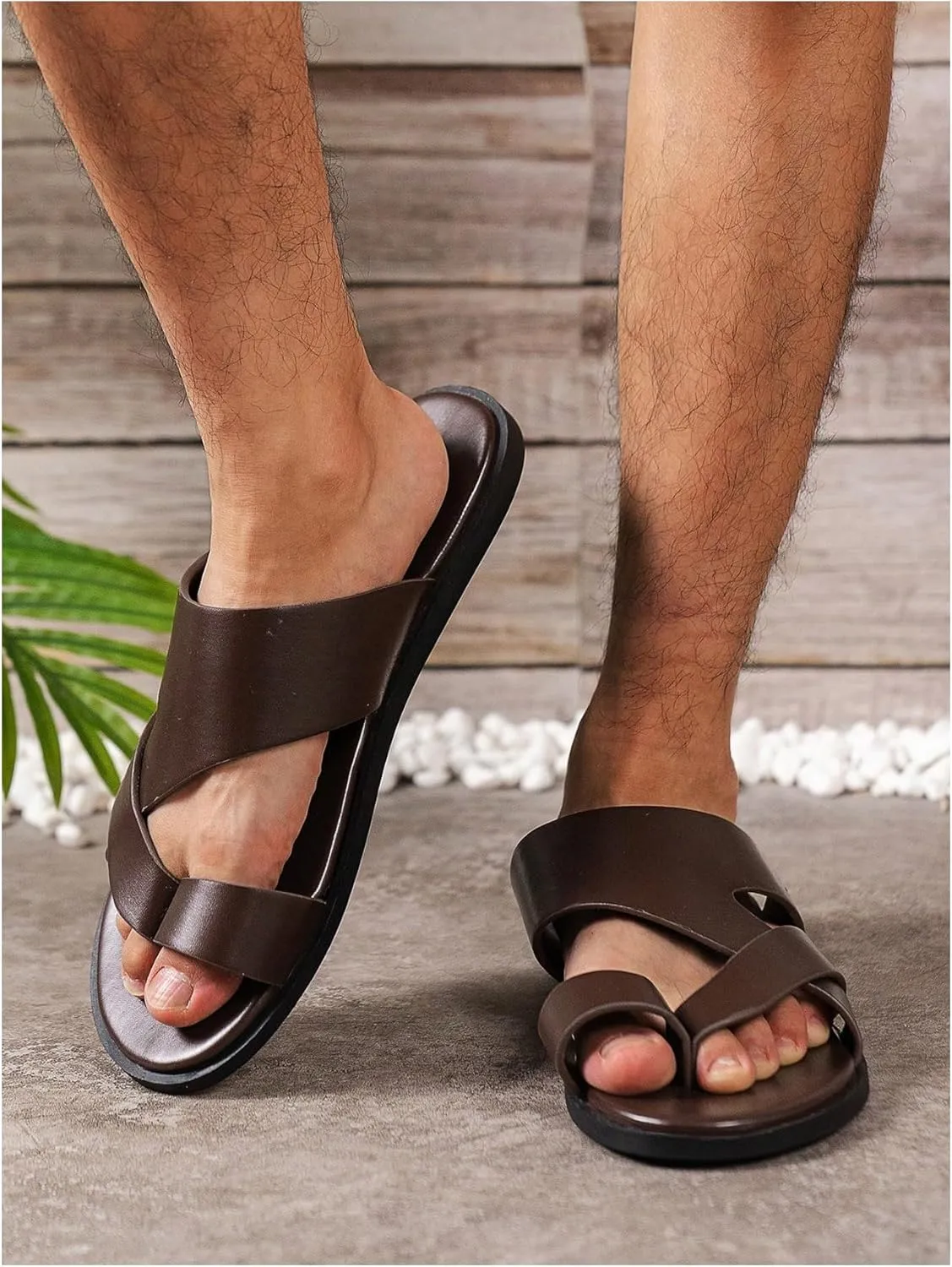 Verdusa Men's Casual Crisscross Leather Flip Flops Thong Sandals