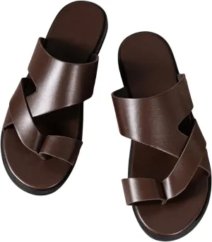 Verdusa Men's Casual Crisscross Leather Flip Flops Thong Sandals