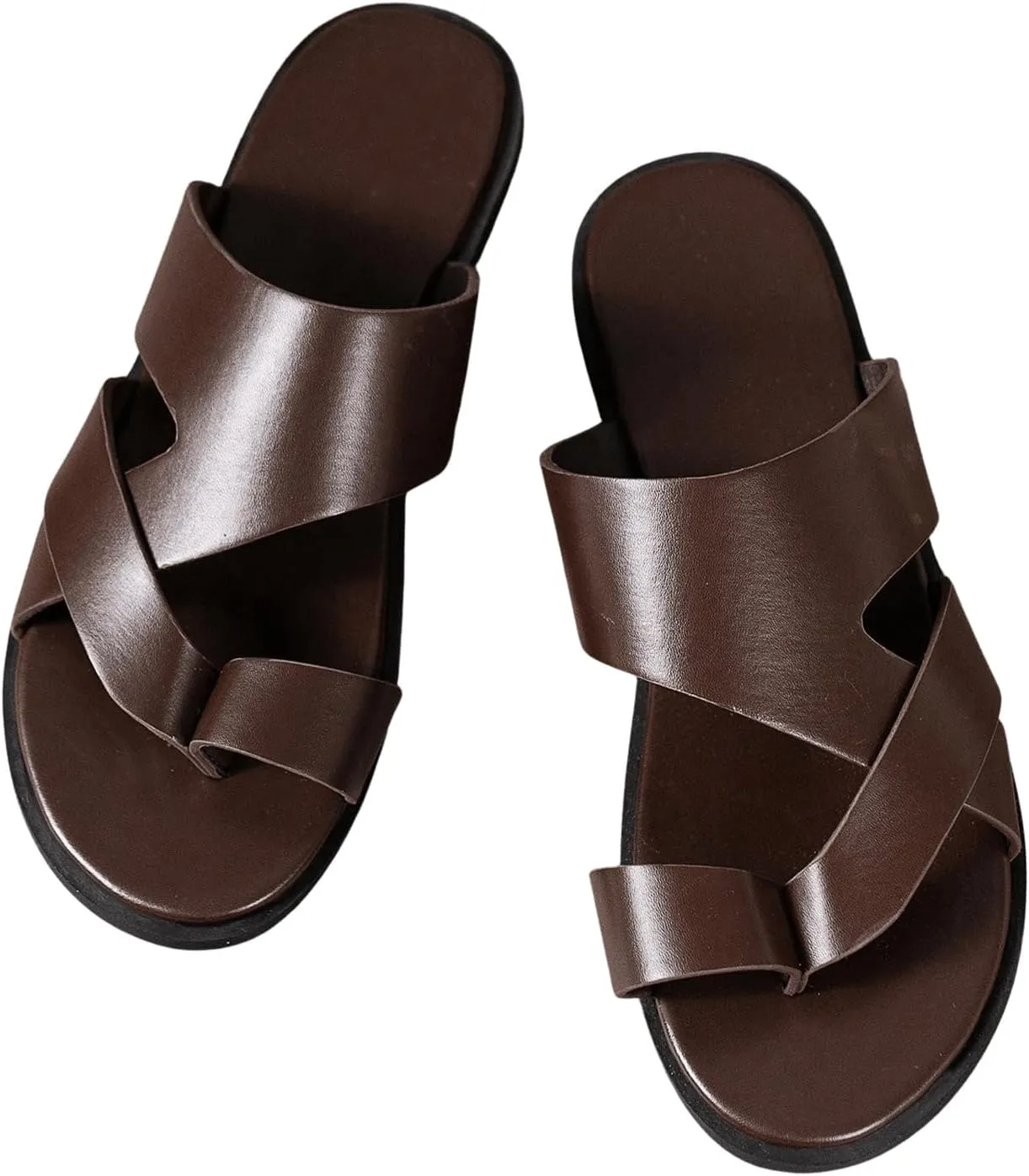 Verdusa Men's Casual Crisscross Leather Flip Flops Thong Sandals