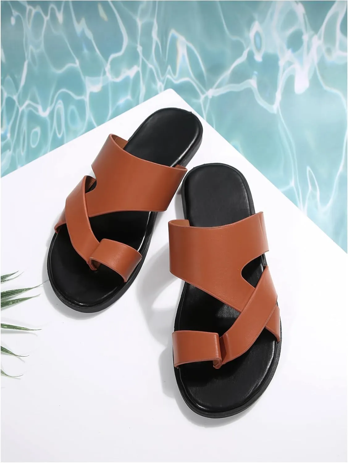 Verdusa Men's Casual Crisscross Leather Flip Flops Thong Sandals