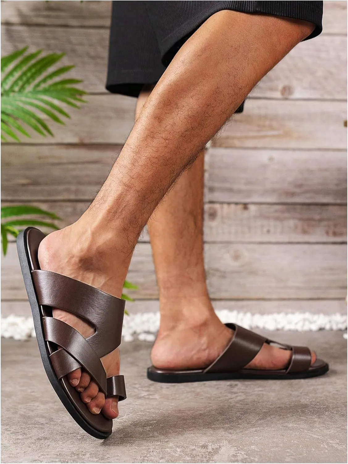 Verdusa Men's Casual Crisscross Leather Flip Flops Thong Sandals