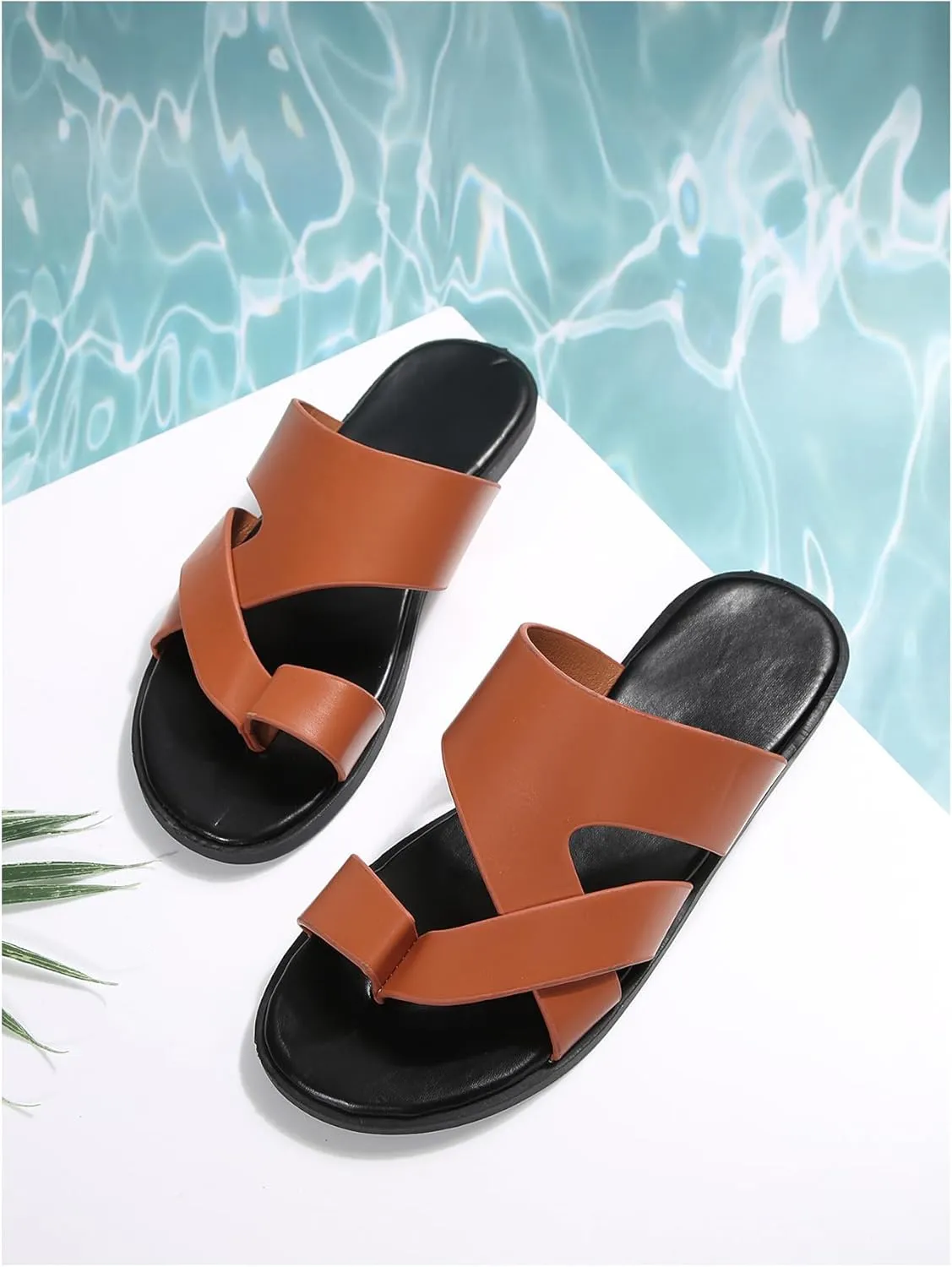 Verdusa Men's Casual Crisscross Leather Flip Flops Thong Sandals