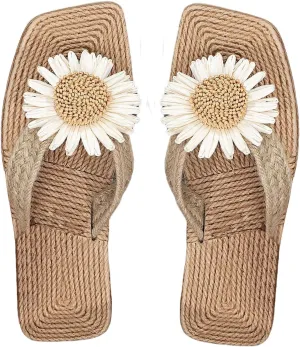 Verdusa Women's 3D Floral T Strap Thong Sandals Holiday Square Toe Slip on Flip Flops