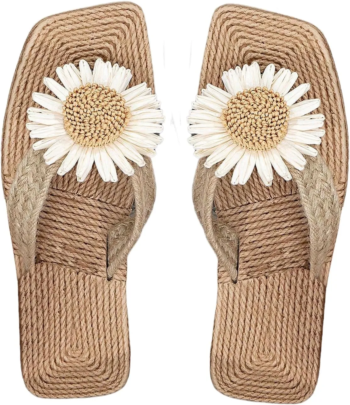 Verdusa Women's 3D Floral T Strap Thong Sandals Holiday Square Toe Slip on Flip Flops