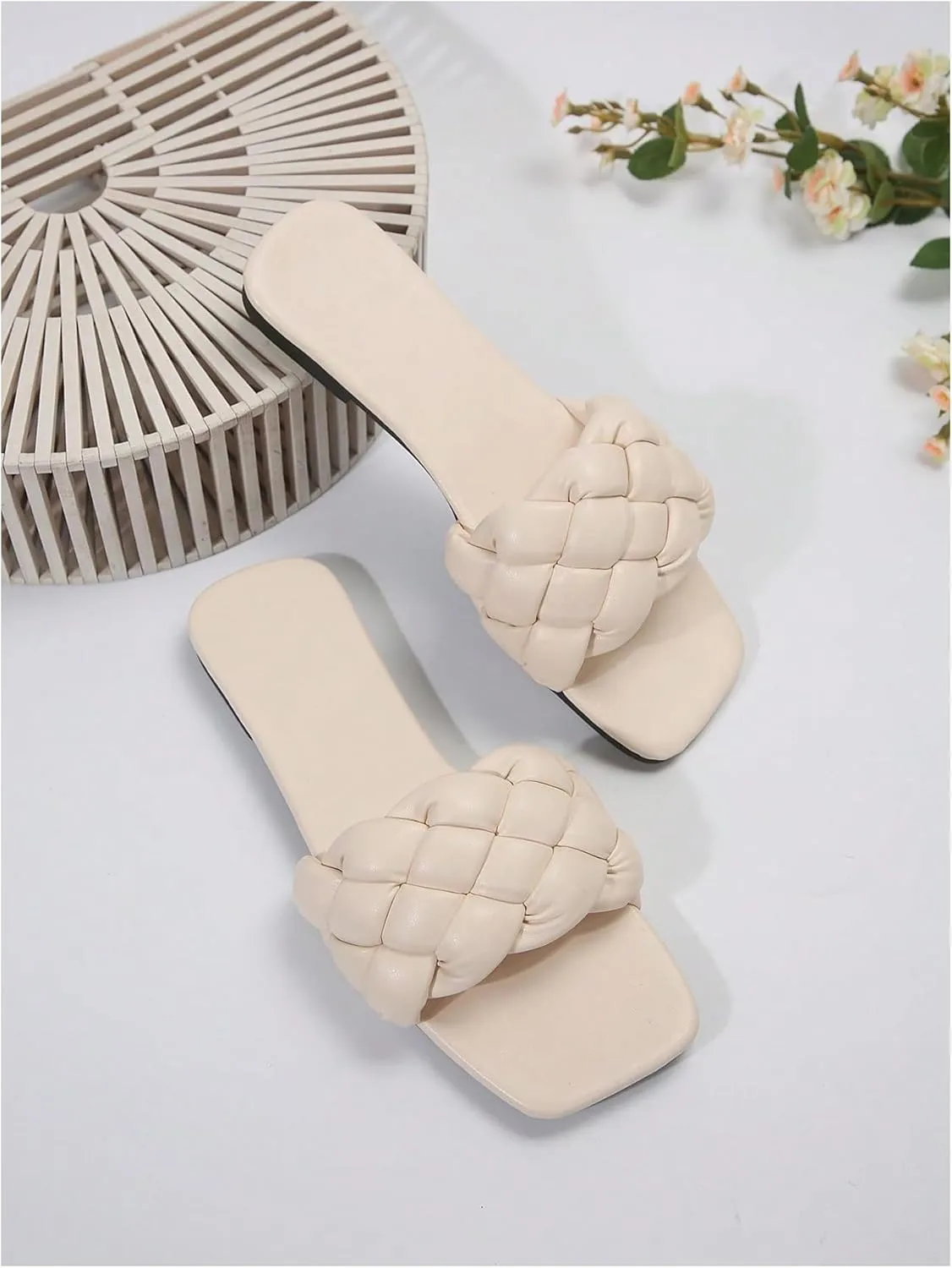 Verdusa Women's Braided Sandals Square Open Toe Slides Sandals Summer Shoes