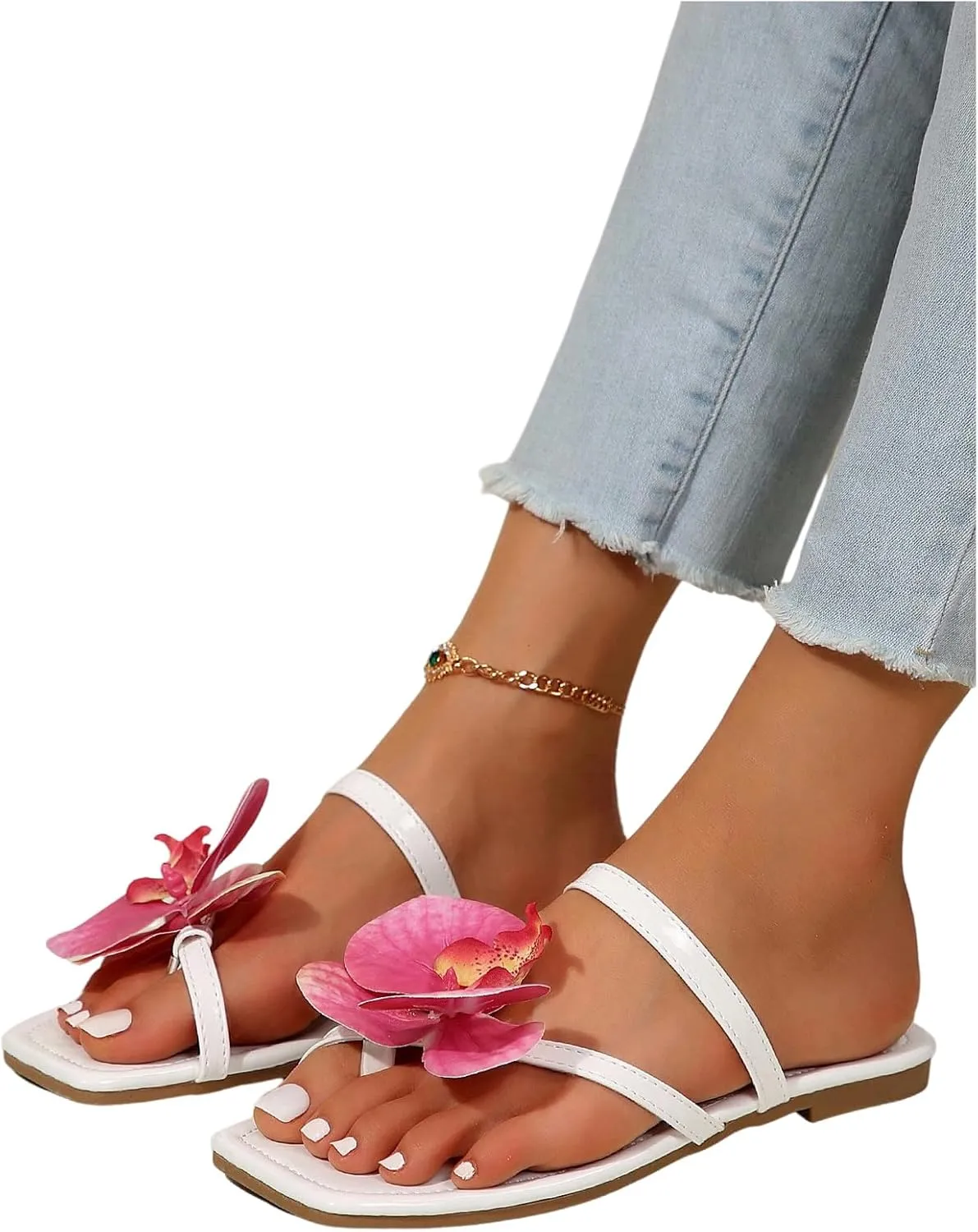 Verdusa Women's Flower Thong Sandals Flip Flops Summer Beach Slides