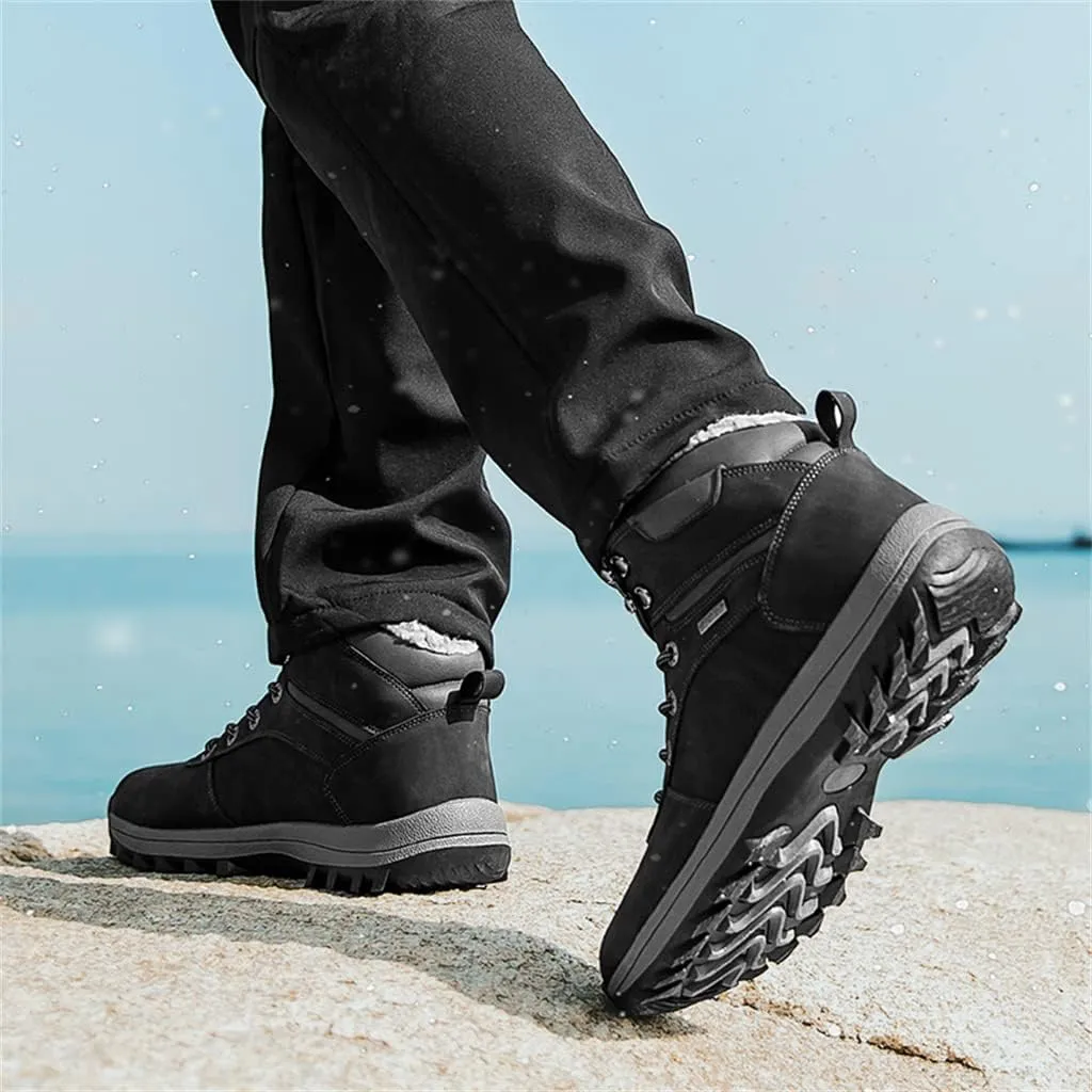 Veslexth Men's Lightweight Snow Boots Men Winter Warm Lining Anti-Slip Mid Top Leather Sneakers for Hiking Working Driving Outdoor Trekking Hiker Shoes