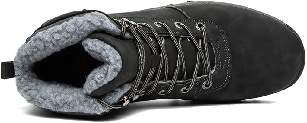 Veslexth Men's Lightweight Snow Boots Men Winter Warm Lining Anti-Slip Mid Top Leather Sneakers for Hiking Working Driving Outdoor Trekking Hiker Shoes