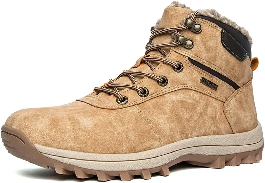 Veslexth Men's Lightweight Snow Boots Men Winter Warm Lining Anti-Slip Mid Top Leather Sneakers for Hiking Working Driving Outdoor Trekking Hiker Shoes