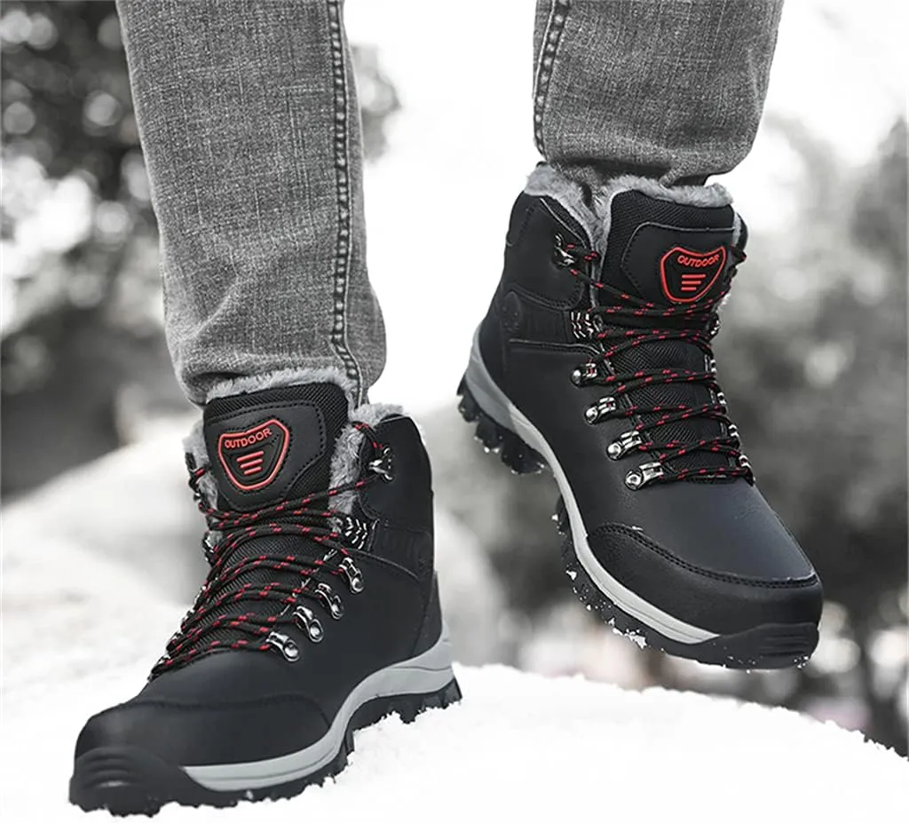 Veslexth Men's Lightweight Snow Boots Men Winter Warm Lining Anti-Slip Mid Top Leather Sneakers for Hiking Working Driving Outdoor Trekking Hiker Shoes
