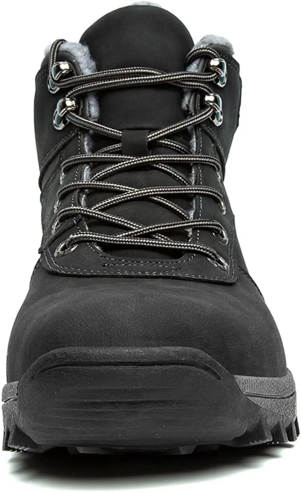 Veslexth Men's Lightweight Snow Boots Men Winter Warm Lining Anti-Slip Mid Top Leather Sneakers for Hiking Working Driving Outdoor Trekking Hiker Shoes