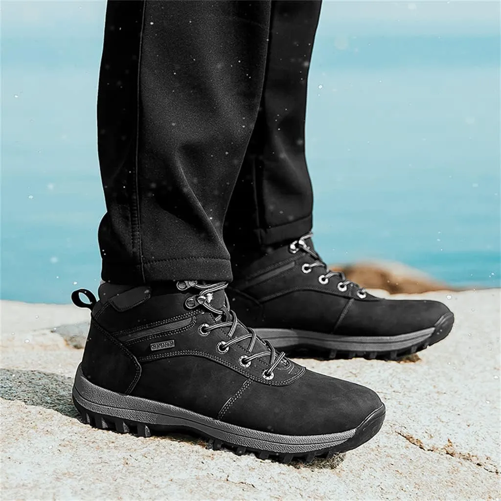 Veslexth Men's Lightweight Snow Boots Men Winter Warm Lining Anti-Slip Mid Top Leather Sneakers for Hiking Working Driving Outdoor Trekking Hiker Shoes