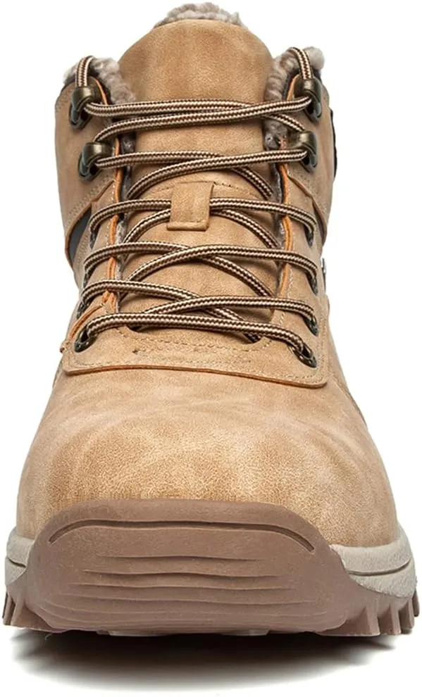 Veslexth Men's Lightweight Snow Boots Men Winter Warm Lining Anti-Slip Mid Top Leather Sneakers for Hiking Working Driving Outdoor Trekking Hiker Shoes