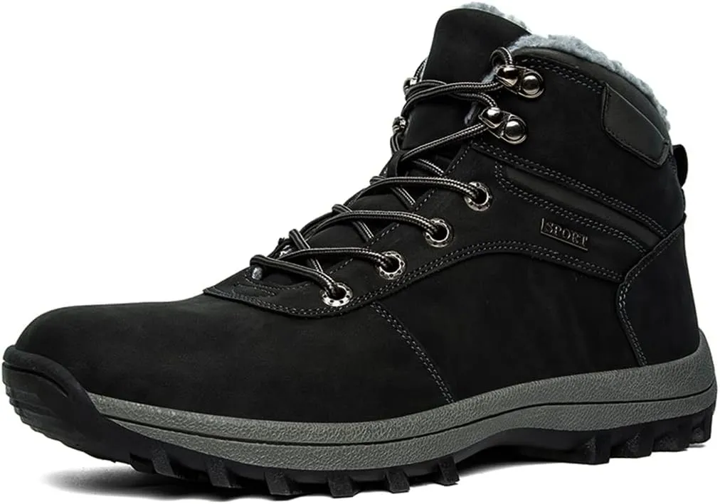 Veslexth Men's Lightweight Snow Boots Men Winter Warm Lining Anti-Slip Mid Top Leather Sneakers for Hiking Working Driving Outdoor Trekking Hiker Shoes