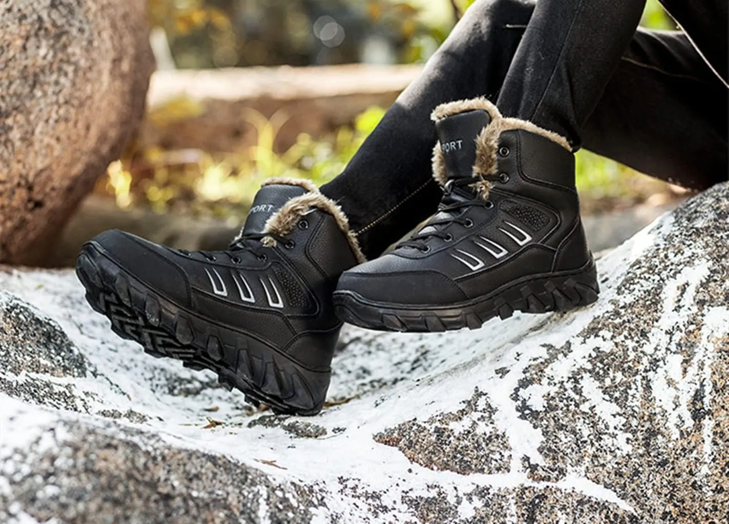 Veslexth Mens Winter Snow Boots Men Warm Lining Anti-Slip Mid Top Leather Sneakers for Hiking Working Driving Outdoor Trekking Hiker Waterpoor Lightweight Shoes