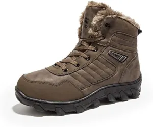 Veslexth Mens Winter Snow Boots Men Warm Lining Anti-Slip Mid Top Leather Sneakers for Hiking Working Driving Outdoor Trekking Hiker Waterpoor Lightweight Shoes