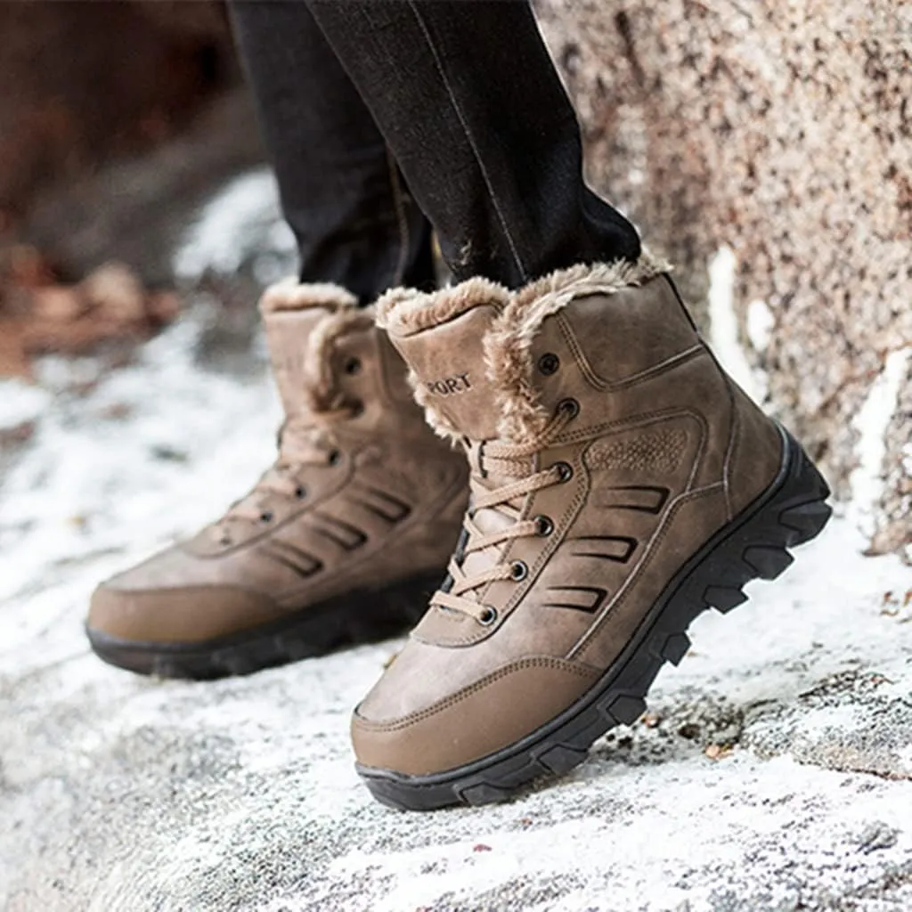 Veslexth Mens Winter Snow Boots Men Warm Lining Anti-Slip Mid Top Leather Sneakers for Hiking Working Driving Outdoor Trekking Hiker Waterpoor Lightweight Shoes