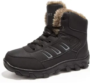 Veslexth Mens Winter Snow Boots Men Warm Lining Anti-Slip Mid Top Leather Sneakers for Hiking Working Driving Outdoor Trekking Hiker Waterpoor Lightweight Shoes