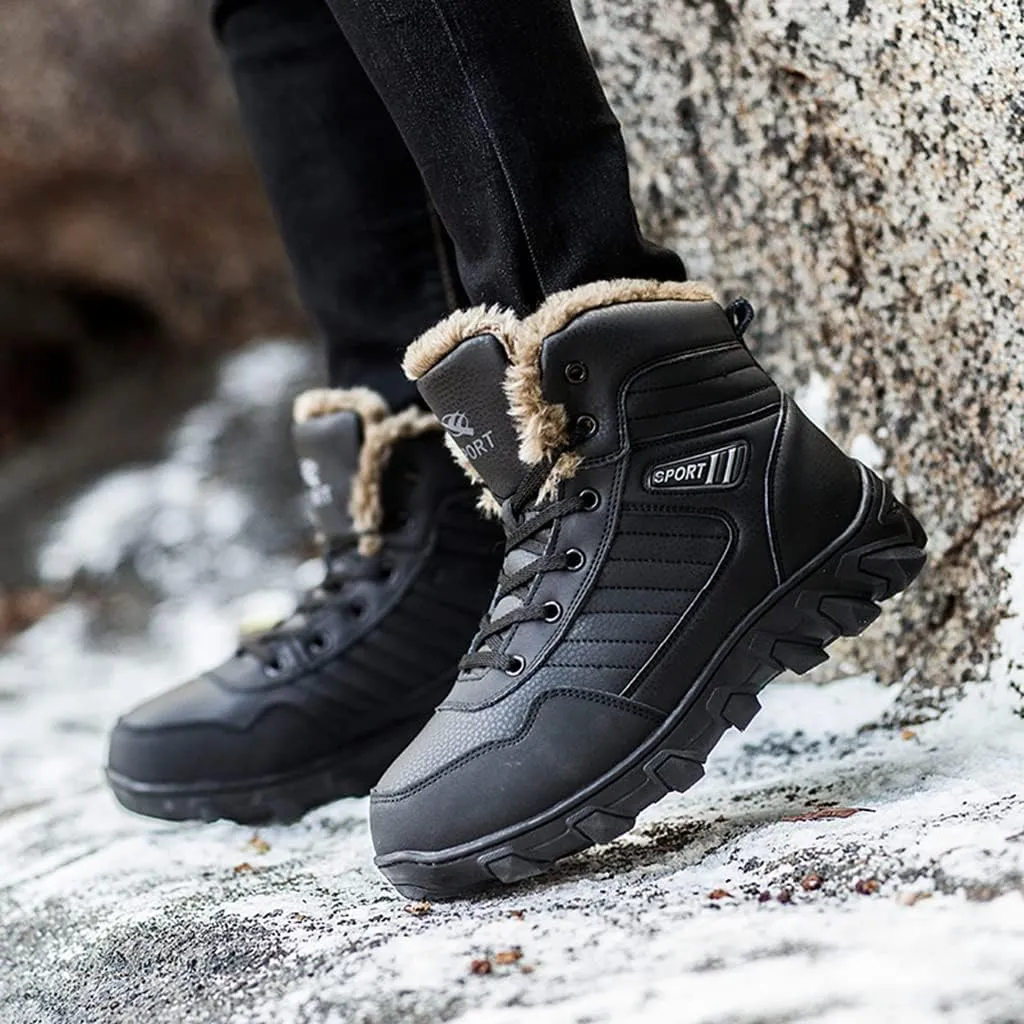 Veslexth Mens Winter Snow Boots Men Warm Lining Anti-Slip Mid Top Leather Sneakers for Hiking Working Driving Outdoor Trekking Hiker Waterpoor Lightweight Shoes