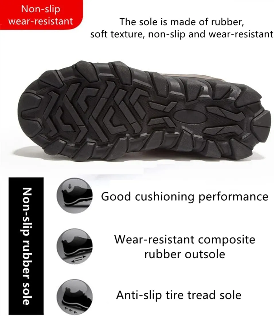 Veslexth Mens Winter Snow Boots Men Warm Lining Anti-Slip Mid Top Leather Sneakers for Hiking Working Driving Outdoor Trekking Hiker Waterpoor Lightweight Shoes