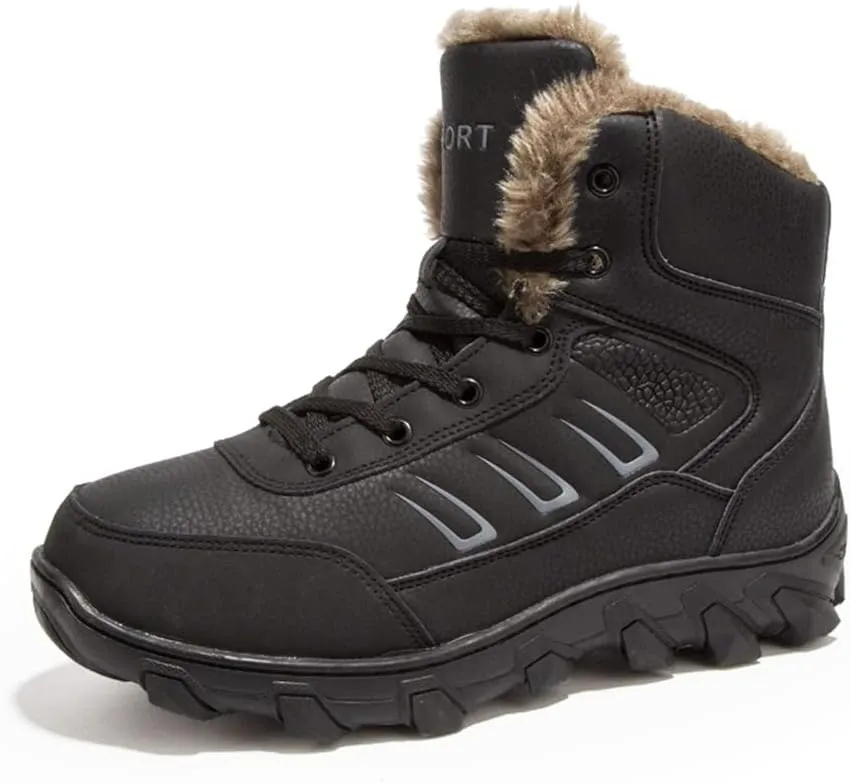 Veslexth Mens Winter Snow Boots Men Warm Lining Anti-Slip Mid Top Leather Sneakers for Hiking Working Driving Outdoor Trekking Hiker Waterpoor Lightweight Shoes