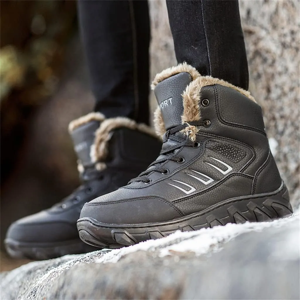 Veslexth Mens Winter Snow Boots Men Warm Lining Anti-Slip Mid Top Leather Sneakers for Hiking Working Driving Outdoor Trekking Hiker Waterpoor Lightweight Shoes