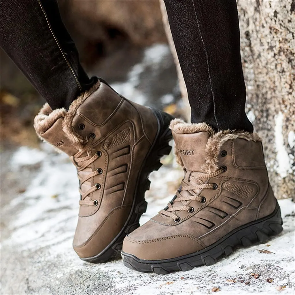 Veslexth Mens Winter Snow Boots Men Warm Lining Anti-Slip Mid Top Leather Sneakers for Hiking Working Driving Outdoor Trekking Hiker Waterpoor Lightweight Shoes