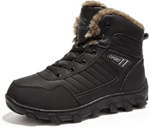 Veslexth Mens Winter Snow Boots Men Warm Lining Anti-Slip Mid Top Leather Sneakers for Hiking Working Driving Outdoor Trekking Hiker Waterpoor Lightweight Shoes