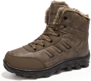 Veslexth Mens Winter Snow Boots Men Warm Lining Anti-Slip Mid Top Leather Sneakers for Hiking Working Driving Outdoor Trekking Hiker Waterpoor Lightweight Shoes