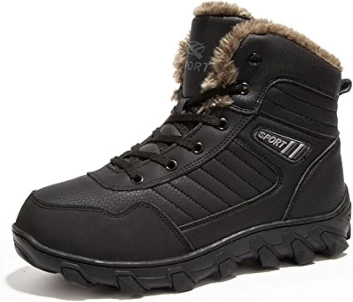 Veslexth Mens Winter Snow Boots Men Warm Lining Anti-Slip Mid Top Leather Sneakers for Hiking Working Driving Outdoor Trekking Hiker Waterpoor Lightweight Shoes