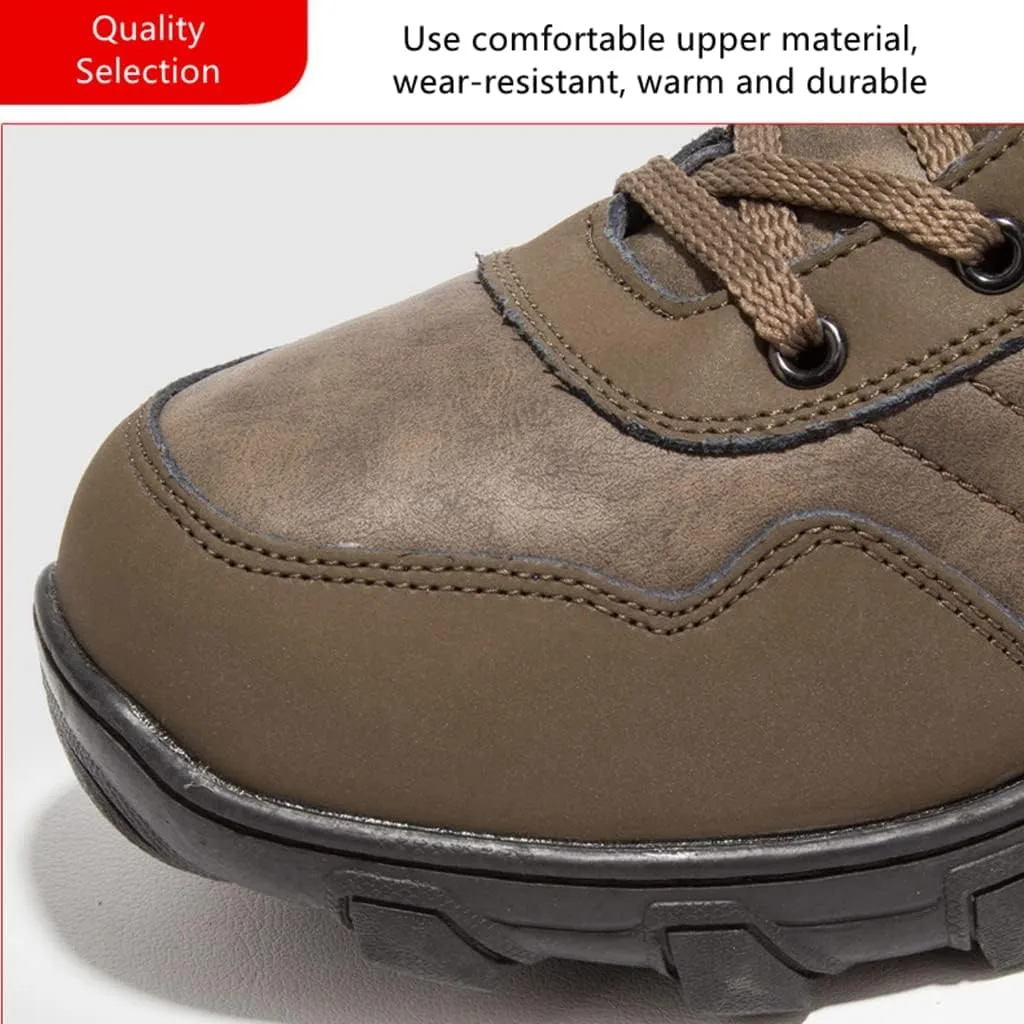Veslexth Mens Winter Snow Boots Men Warm Lining Anti-Slip Mid Top Leather Sneakers for Hiking Working Driving Outdoor Trekking Hiker Waterpoor Lightweight Shoes