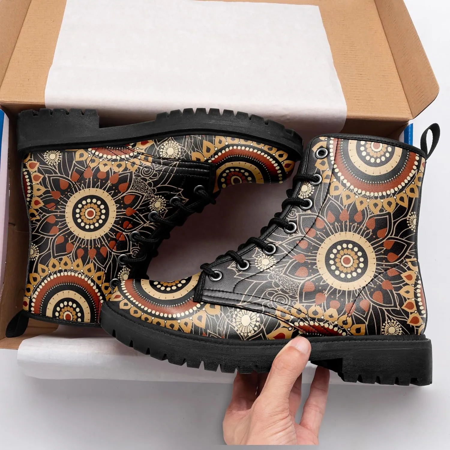 Vintage Bohemian Combat Boots Comfortable High-Top Ankle Booties for Women Men Fashion Casual Festival Winter Footwear