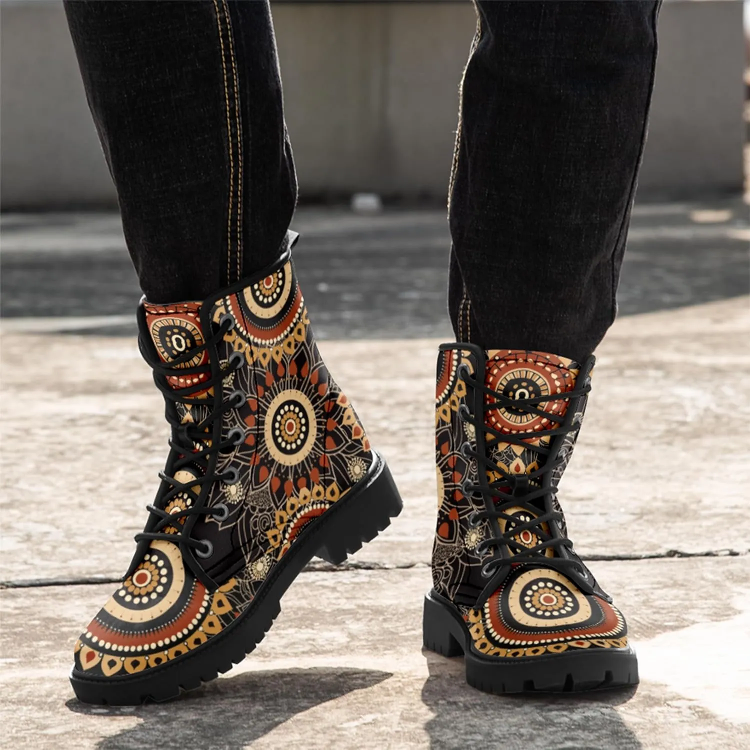 Vintage Bohemian Combat Boots Comfortable High-Top Ankle Booties for Women Men Fashion Casual Festival Winter Footwear