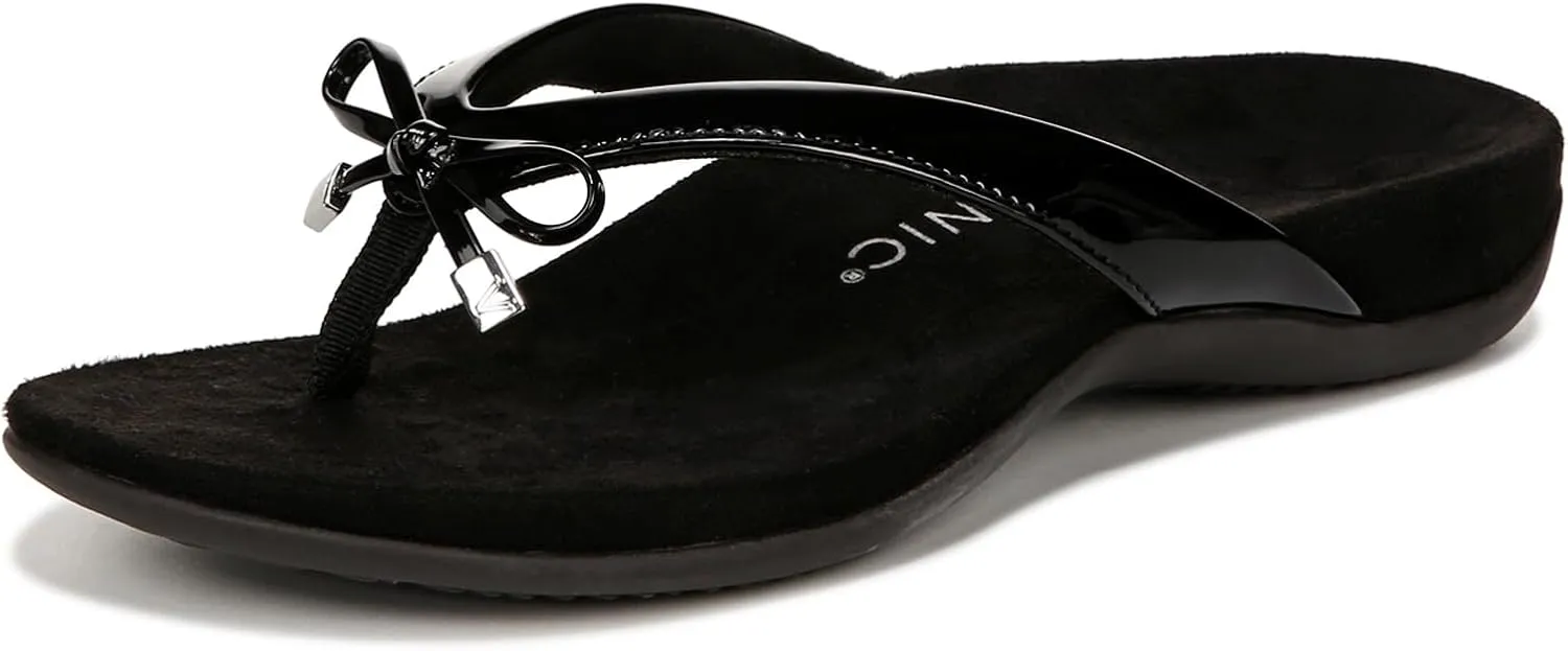 Vionic Bella Thong Sandals Black Patent 10 W