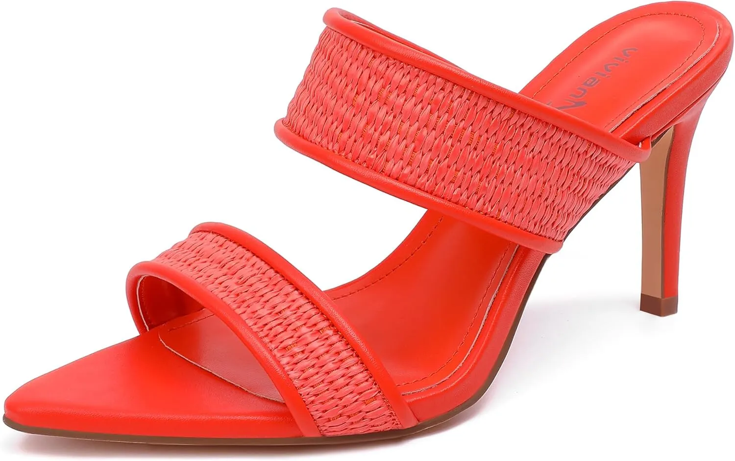 vivianly Clear Pointed Toe Heels Sandals Transparent Strap Stiletto High Heels Slip on Mules for Women