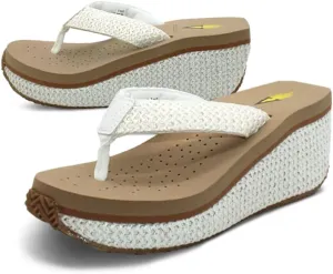 VOLATILE Island Wedge Sandals for Women Featuring Slip-On Thong Platform Style with EVA Insole and Rubber Outsole