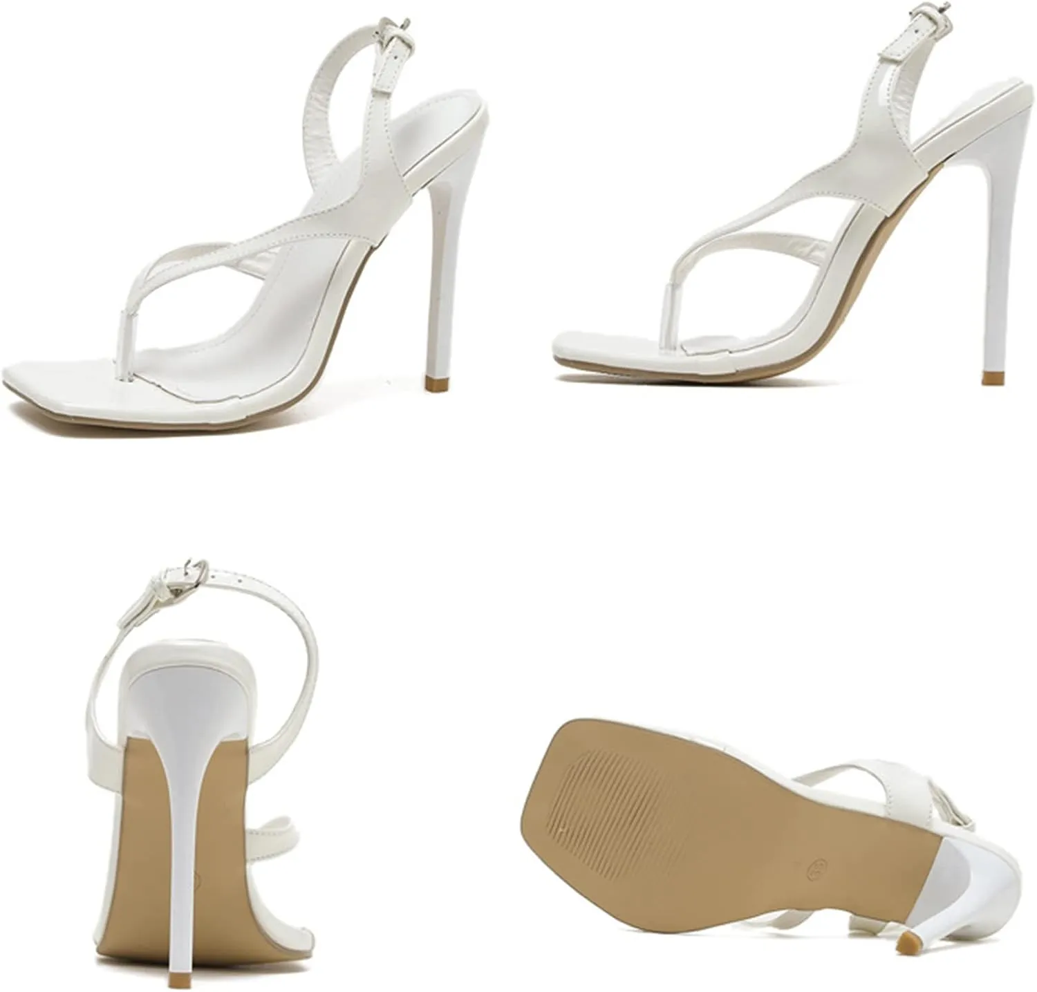 Vujkliy Women's Thong Sandals Square Toe Stiletto High Heel Sandals Sexy Party Shoes