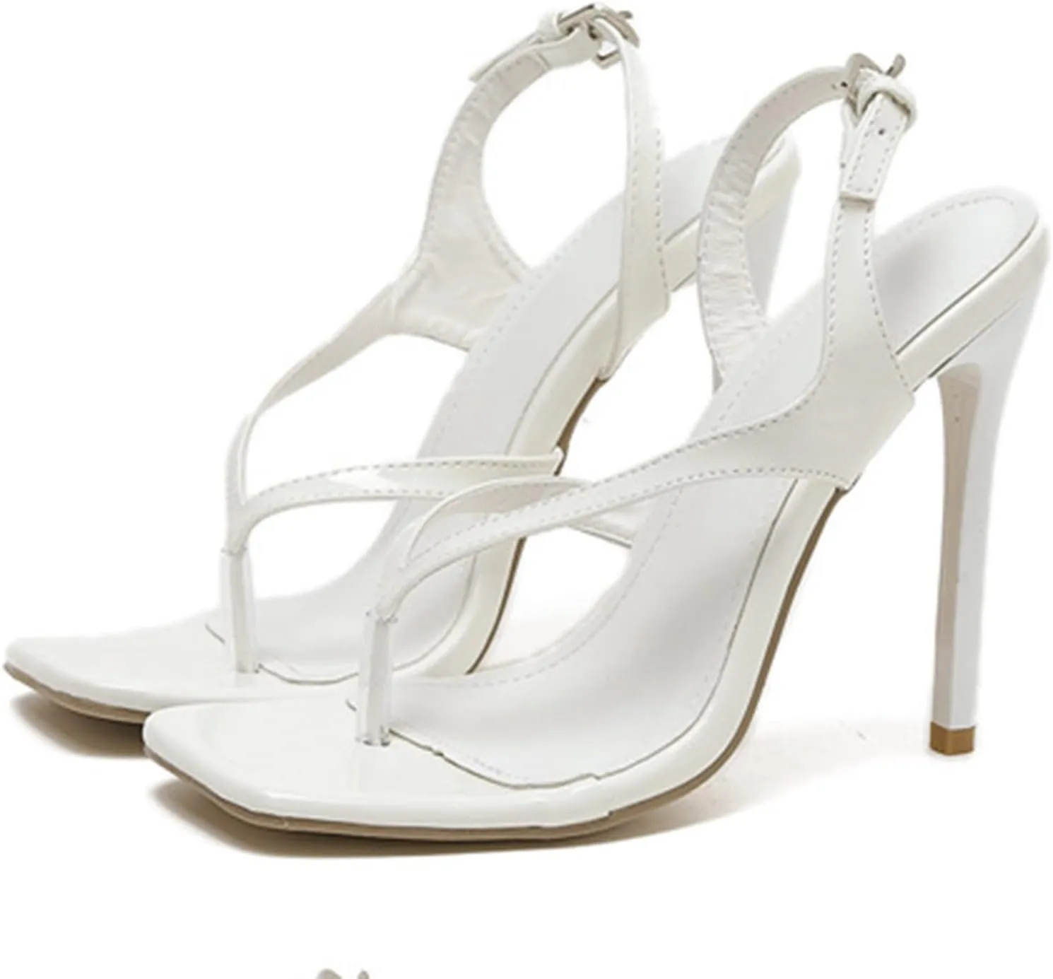 Vujkliy Women's Thong Sandals Square Toe Stiletto High Heel Sandals Sexy Party Shoes