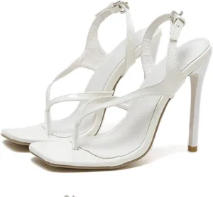 Vujkliy Women's Thong Sandals Square Toe Stiletto High Heel Sandals Sexy Party Shoes
