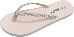 Walking Thong Comfortable Summer Beach Women's Thong Glossy Rhinestone Flat Slippers For Casual Outer Wear Beach Flip