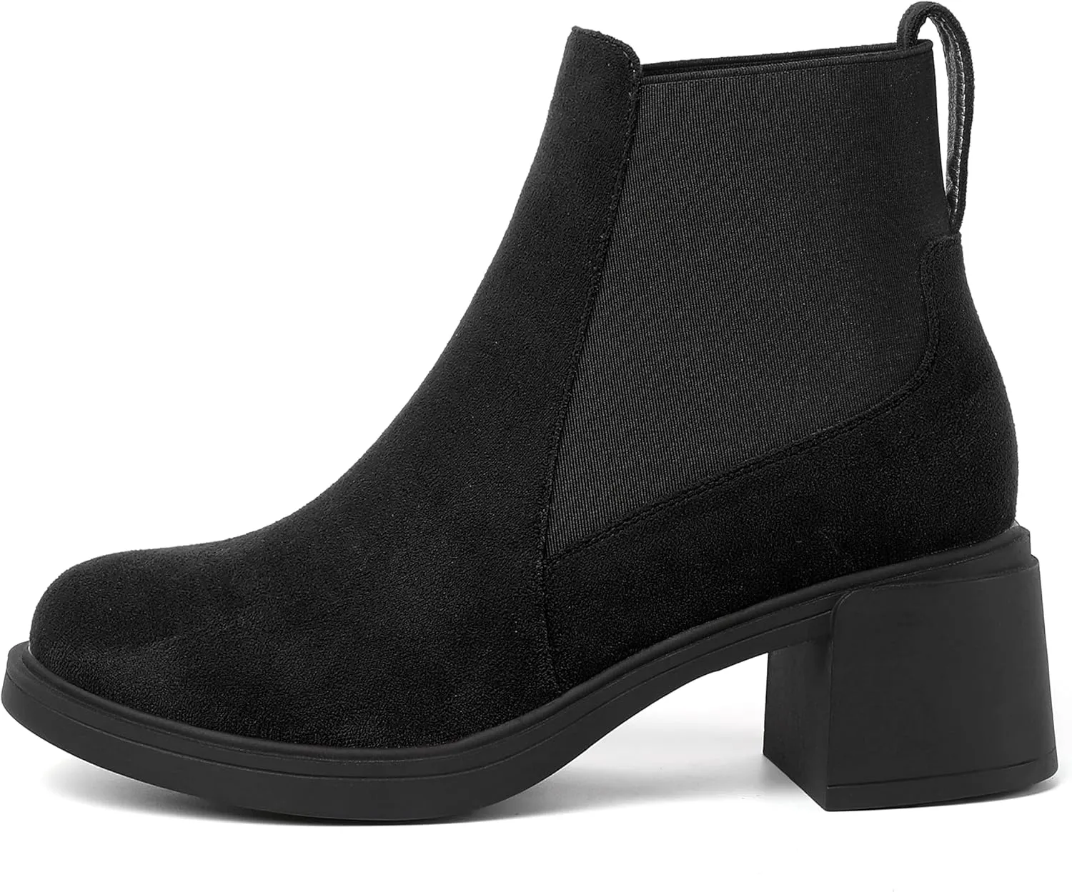 WAYDERNS Womens Slip On Suede Outdoor Round Toe Casual Chunky Mid Heel Ankle High Boots 2.2 Inch
