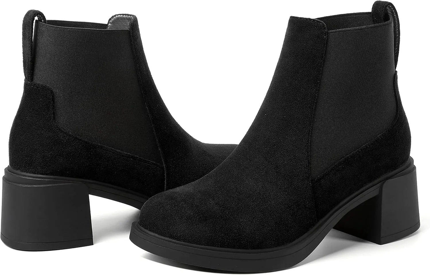 WAYDERNS Womens Slip On Suede Outdoor Round Toe Casual Chunky Mid Heel Ankle High Boots 2.2 Inch
