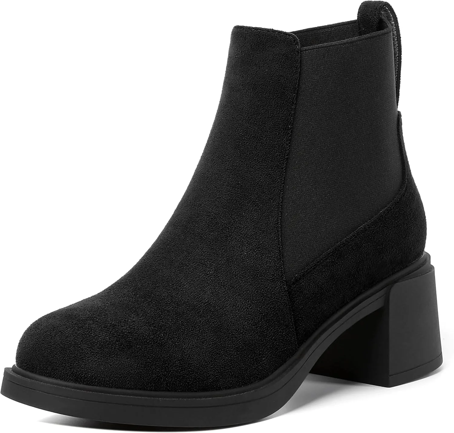 WAYDERNS Womens Slip On Suede Outdoor Round Toe Casual Chunky Mid Heel Ankle High Boots 2.2 Inch