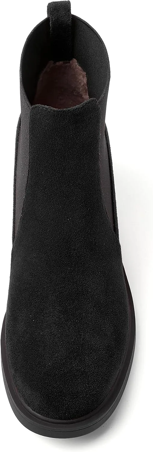 WAYDERNS Womens Slip On Suede Outdoor Round Toe Casual Chunky Mid Heel Ankle High Boots 2.2 Inch