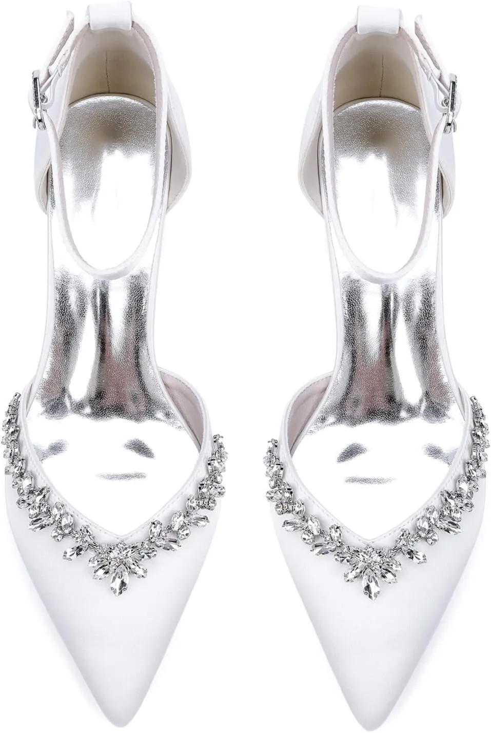 Wedding Shoes Rhinestones Ankle Strap Sandals for Women Closed Toe Pump Pointy Toe Bridal Shoes Block Heel Elegant Bride Heels Dressy