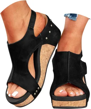 Wedge Sandals for Women 2025, Women's Platform Sandals Wedge Heels Sandals Ankle Strap Open Toe Casual Summer Dressy Wedges Shoes Ladies Sandals (A-Black, 9)