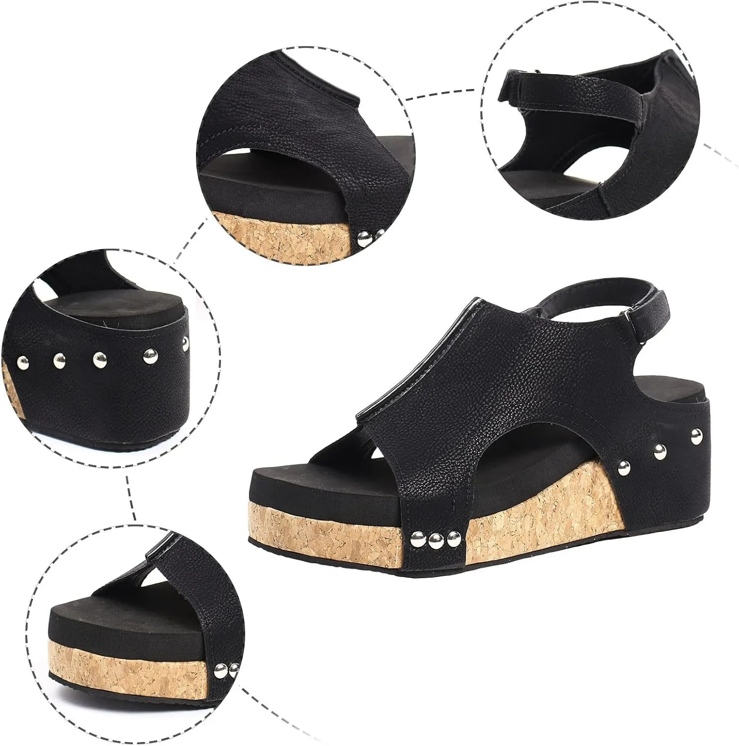 Wedge Sandals for Women 2025, Women's Platform Sandals Wedge Heels Sandals Ankle Strap Open Toe Casual Summer Dressy Wedges Shoes Ladies Sandals (A-Black, 9)