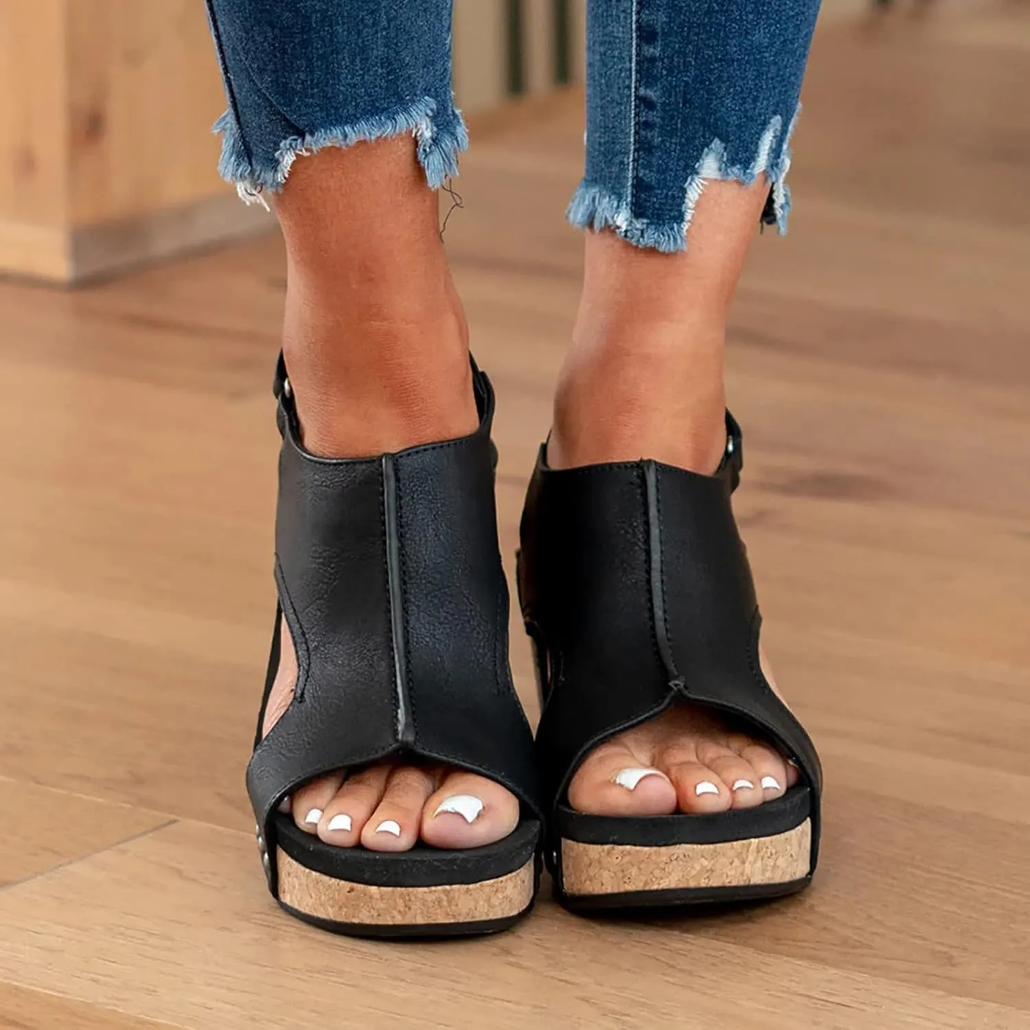 Wedge Sandals for Women 2025, Women's Platform Sandals Wedge Heels Sandals Ankle Strap Open Toe Casual Summer Dressy Wedges Shoes Ladies Sandals (A-Black, 9)