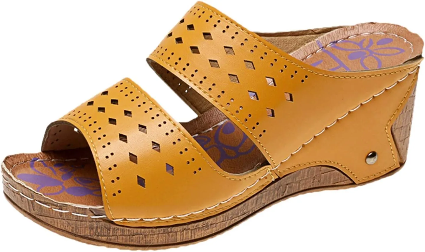Wedge Sandals for Women Summer Floral Hollow Slip On Slippers Comfortable Outdoor Casual Fish Mouth Open Toe Non-Slip Platform Home Shoes